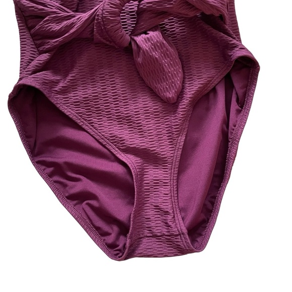 Kate Spade New York Textured Belted Halter Swimsuit Medium Deep Plunge Purple - Picture 6 of 10
